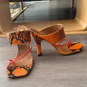 Paris Texas Vibrant Orange Snakeskin Heels